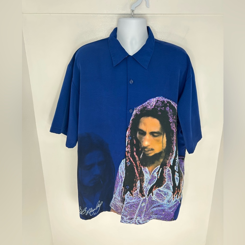 Bob Marley Vintage Dragonfly Shirt XXL Blue Rasta Reggae All Over Big Print VTG - Picture 2 of 13